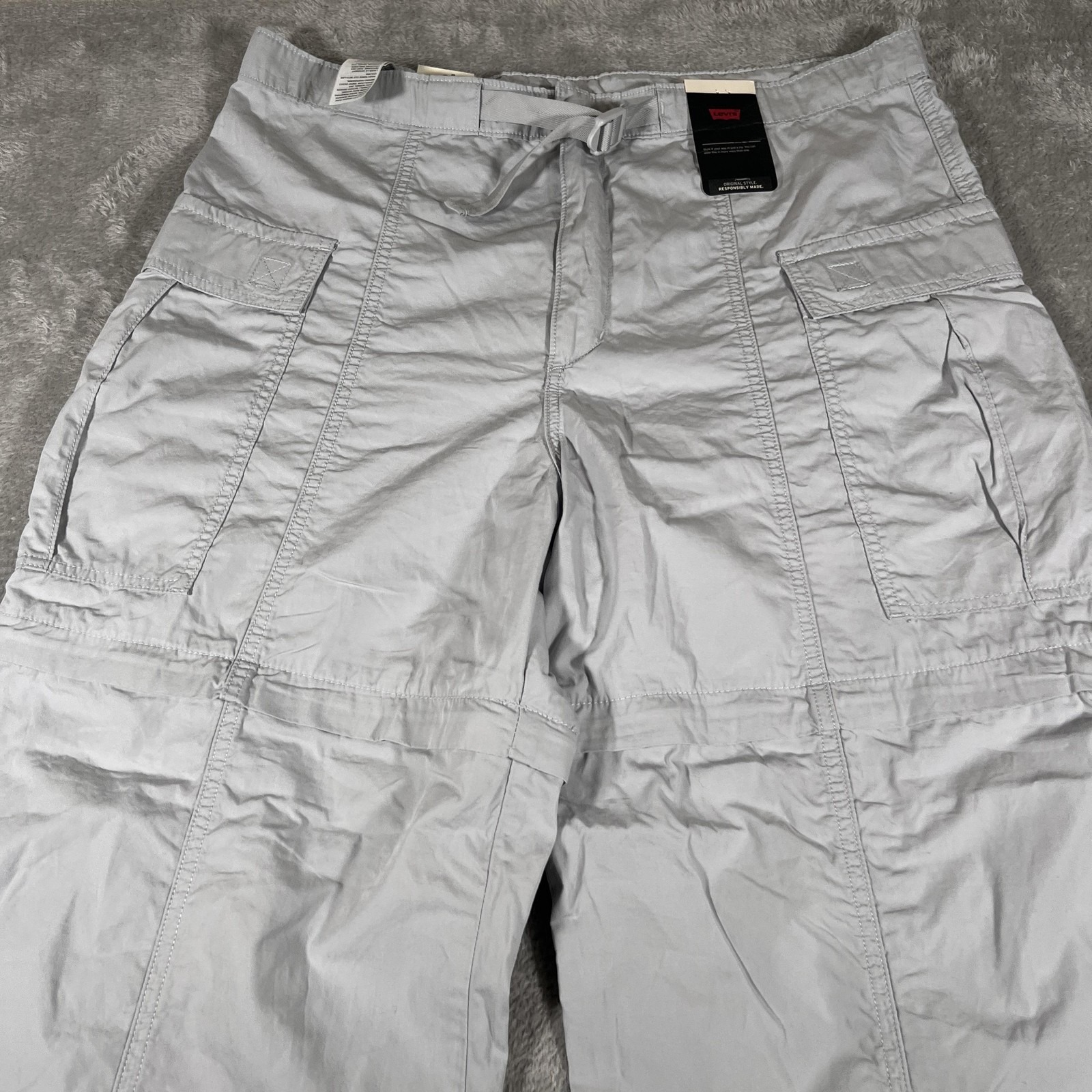 Levi's Cargo Pants Womens 33 Gray Convertible Zip Off Baggy Wide Leg Utility Nwt